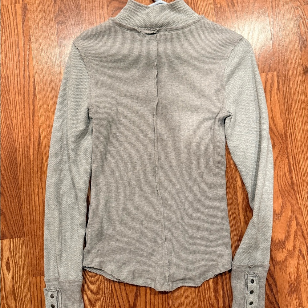 Free People Top Women Small Gray Freya Jojo Long Sleeve Mock Neck Thermal Blouse - Picture 4 of 6